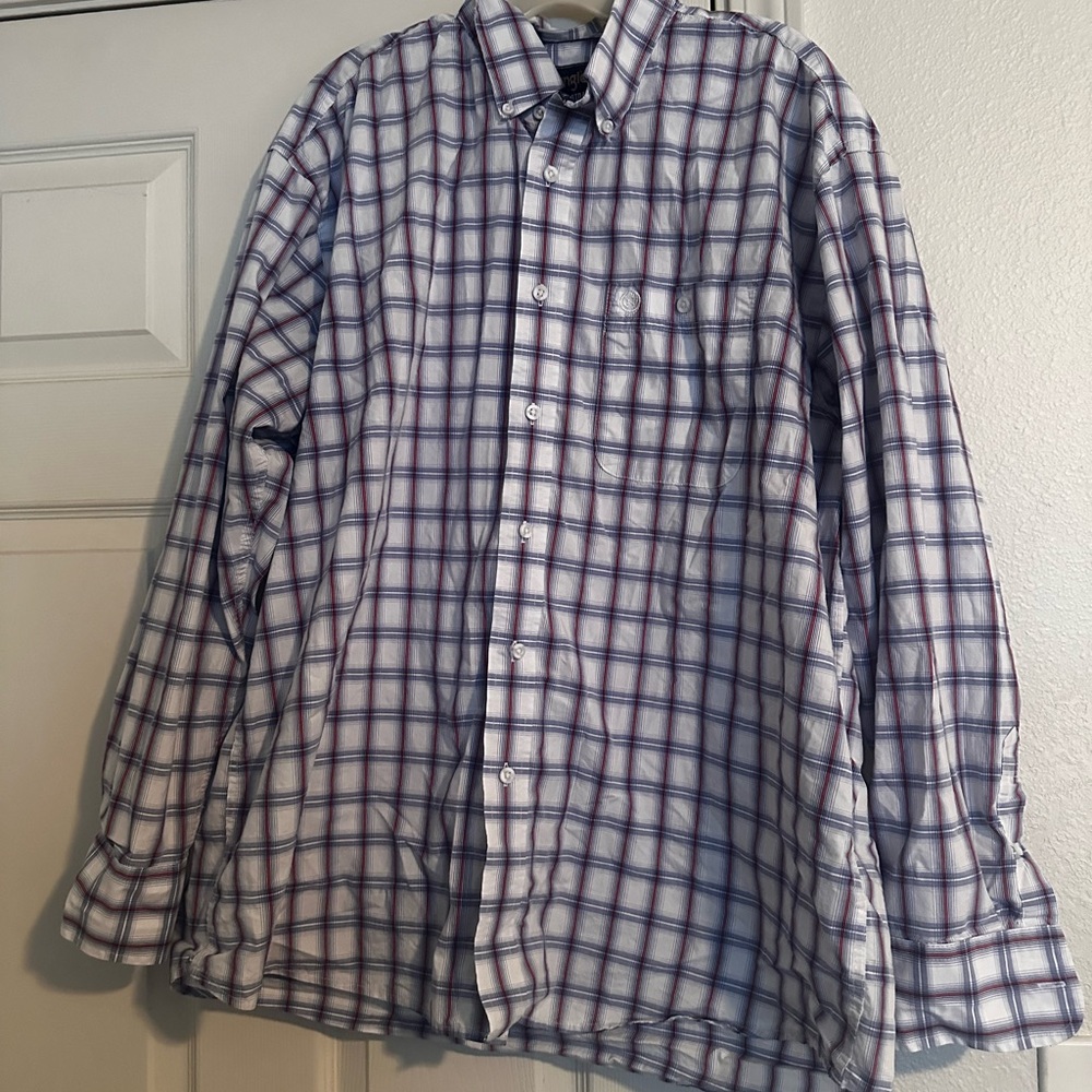 Men's Blue and White Plaid Wrangler Shirt
